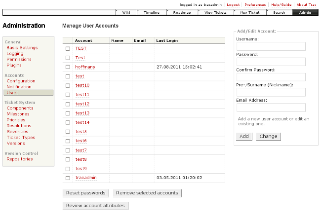 screenshot of account administration - v 0.4